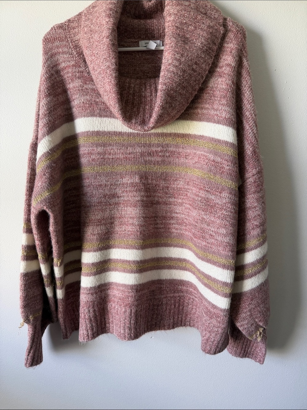 Cozy Rose Stripe Cowl Neck Sweater